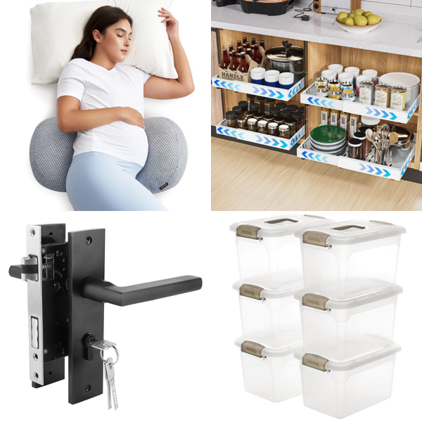 Source photograph for Pallet – Mixed Home & Security Products – Pregnancy Pillow, Organizers, Storage Boxes, Locking Devices