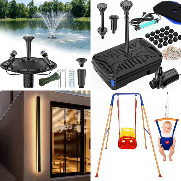 Source photograph for Pallet – Garden Equipment – Pond Fountains, Filters, Hedge Trimmers, Garden Lights