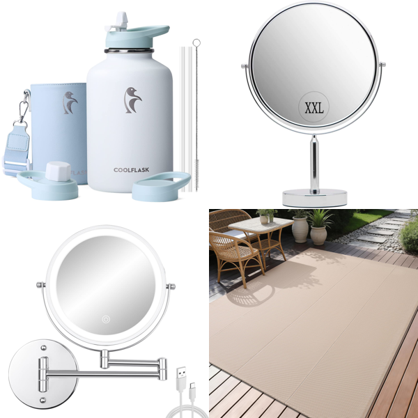 Source photograph for Pallet – Mixed Home & Leisure – Makeup Mirrors, Party Lights, Water Bottles, Shoes