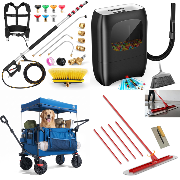 Source photograph for Pallet – Mixed Goods – Cleaning Equipment, Camping Wagon, Kitchen Appliances, Shower Chair, Motorcycle Accessories