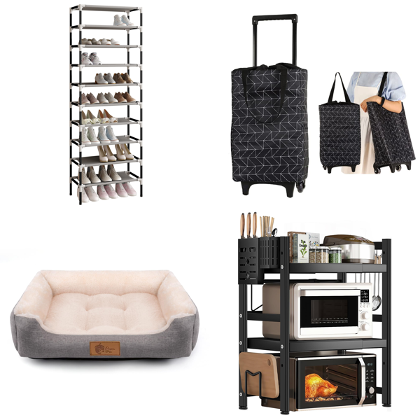 Source photograph for Pallet – Home Goods – Shoe Storage Racks, Pet Beds, Shopping Trolleys, Microwave Oven Shelves