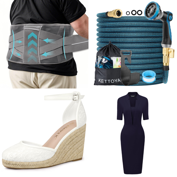 Source photograph for Pallet – Mixed Goods – Back Braces, Women's Shoes, Garden Hoses, Dresses, Air Coolers, LED Lights
