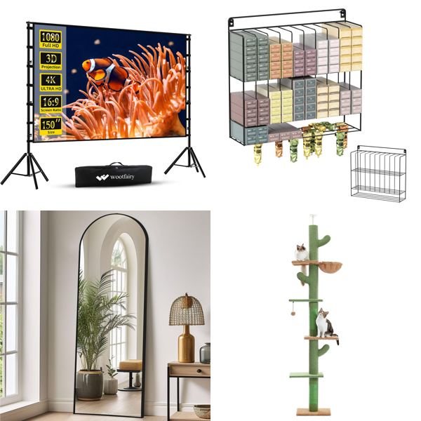 Source photograph for Pallet – Home & Garden Goods – Projector Screens, Mirrors, Cookware Sets, Cat Trees, Garden Saws
