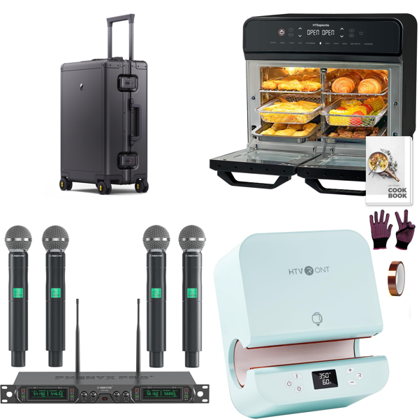 Source photograph for Pallet – Mixed Goods – Luggage, Air Fryers, Microphones, Coffee Machines, Lighting