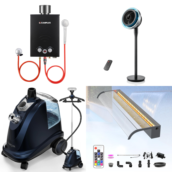 Source photograph for Pallet – Home Equipment – Gas Water Heater, Garment Steamer, Fan, Induction Hob, Bathtub, Step Stool