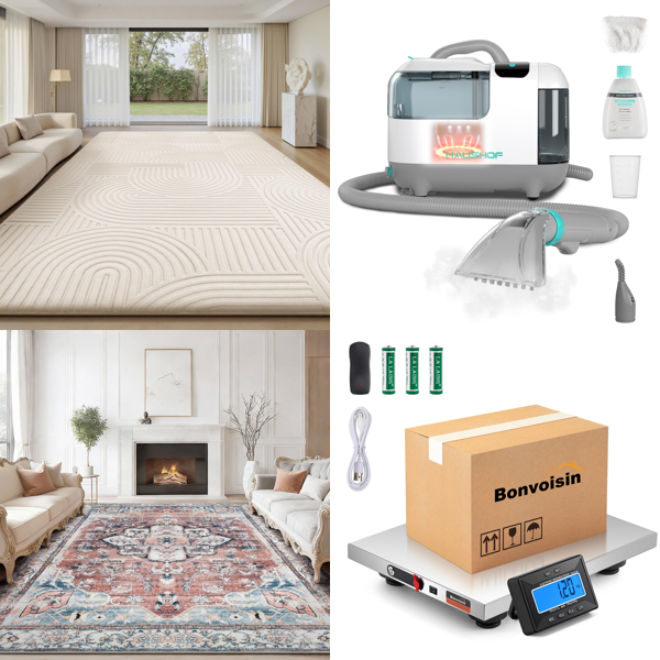 Source photograph for Pallet – Home & Outdoor Goods – Rugs, Upholstery Cleaner, Monitor Light, Camping Tables