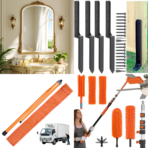 Source photograph for Pallet – Mixed Home & Construction Goods – Mirror, Solar Panel Mounts, Fence Anchors, Poles
