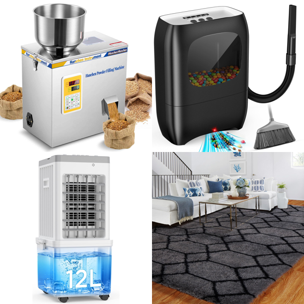 Source photograph for Pallet – Mixed Home, Office & Garden Items – Filling Machines, Air Coolers, Fans, Decking Tiles, Rugs