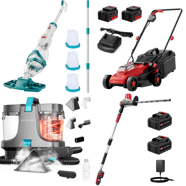 Source photograph for Pallet – Garden Equipment – Pool Vacuum, Carpet Cleaner, Lawn Mower, Hedge Trimmer, Cultivator