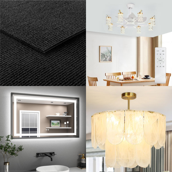 Source photograph for Pallet – Lighting & Furnishings – Light Fixtures, LED Mirror, Ceiling Fan, Rugs, Carpet Tiles