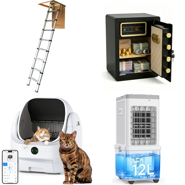 Source photograph for Pallet – Mixed Home & Garden – Ladders, Cat Litter Trays, Safes, Air Coolers, Garden Shredders