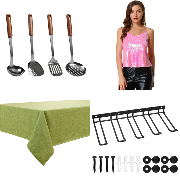 Source photograph for Pallet – Mixed Household Goods – Kitchen Utensils, Tablecloths, Tools, Clothing, Toys