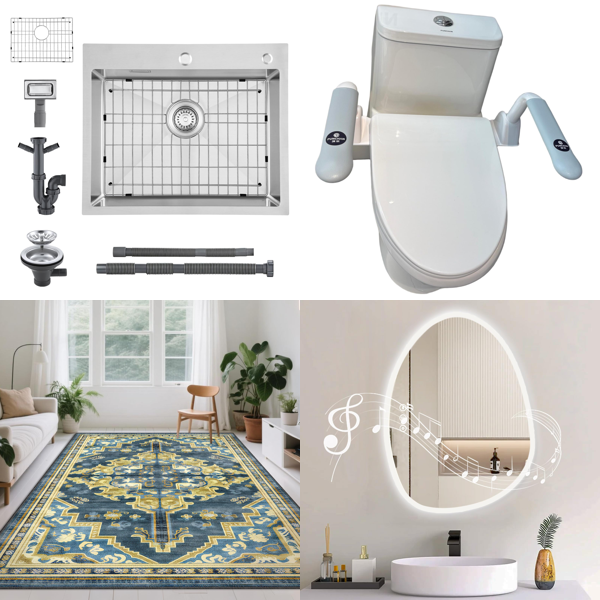 Source photograph for Pallet – Home & Bathroom – Sinks, Rugs, Toilet Rails, Mirrors, Shower Curtain Poles