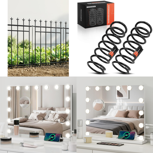 Source photograph for Pallet – Mixed Goods – Garden Fencing, Lighted Makeup Mirrors, Automotive Parts, Decorative Eggs