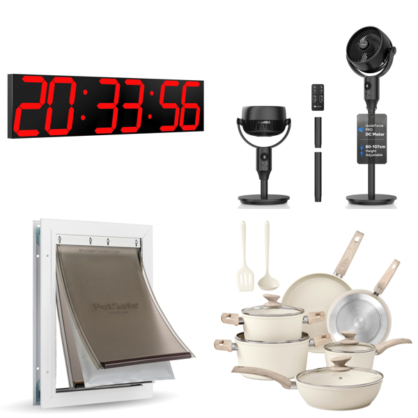 Source photograph for Pallet – Home, Kitchen & Garden – Digital Clock, Fan, Cookware, Induction Hob, Chandeliers, Cutting Boards