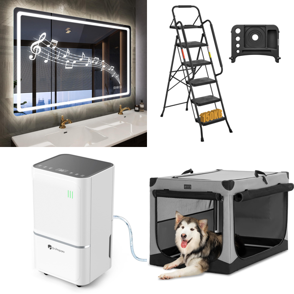 Source photograph for Pallet – Home, Garden & Pet Supplies – LED Mirror, Ladders, Dog Crates, Camping Chairs