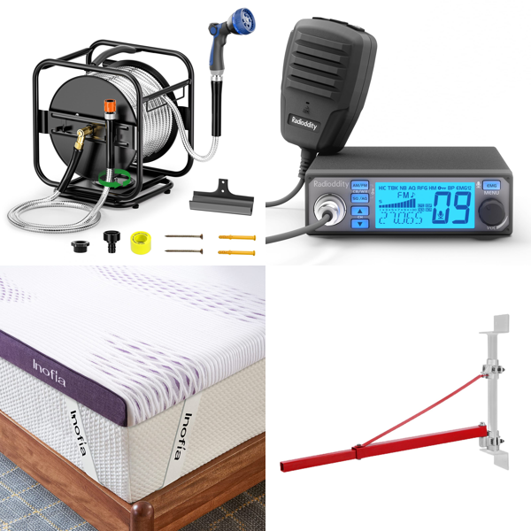 Source photograph for Pallet – Mixed Goods – Garden Hoses, Mattress Topper, Radios, Cables, Shavers, Power Inverter