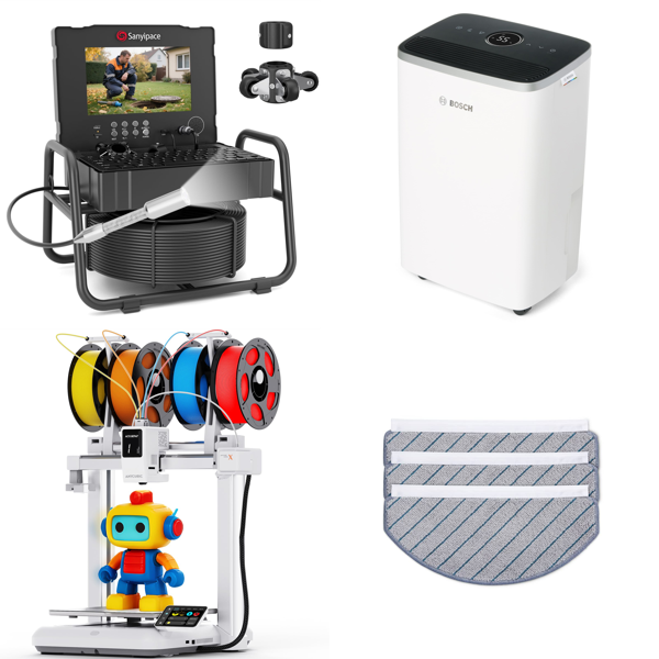 Source photograph for Pallet – Mixed Technology – Inspection Camera, 3D Printer, Dehumidifier, Robot Vacuum, Air Fryer Oven
