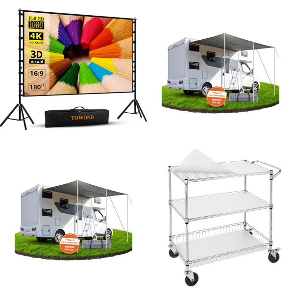 Source photograph for Pallet – Mixed Home & Leisure Products – Projector Screen, Campervan Awning, Rolling Cart, Ironing Board