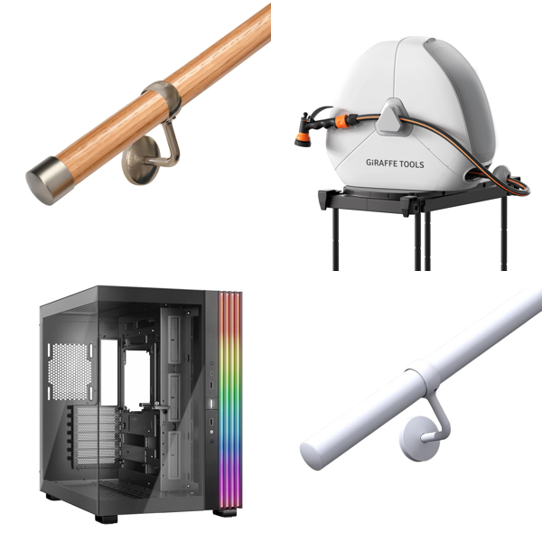Source photograph for Pallet – Mixed Home, Garden & Automotive Goods – Handrails, Garden Hoses, Pet Gates, TV Stands, Auto Parts