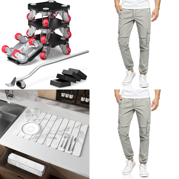 Source photograph for Pallet – Mixed Home Goods & Apparel – Furniture Movers, Dish Drying Mats, Men's Cargo Trousers, Heated Neck Wrap