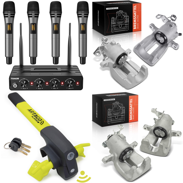 Source photograph for Pallet – Automotive Accessories, Electronics – Wireless Microphones, Steering Wheel Locks, Brake Calipers, Monitor Arms