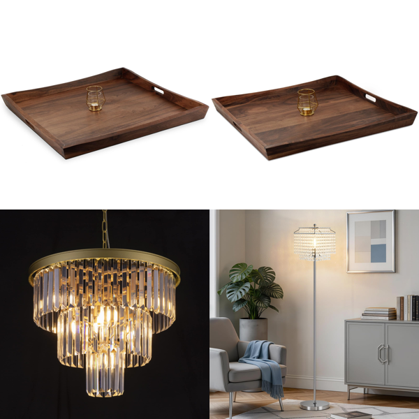 Source photograph for Pallet – Home Décor & Lighting – Wooden Trays, Crystal Chandelier, Floor Lamp, Wall Clock
