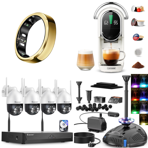 Source photograph for Pallet – Mixed Goods – Smart Rings, Security Cameras, Coffee Machines, Pond Filters, Car Polishers