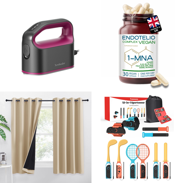 Source photograph for Pallet – Mixed Goods – Steam Irons, Curtains, Sports Shoes, Gaming Accessories, Phone Cases