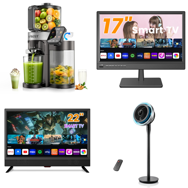 Source photograph for Pallet – Mixed Electronics & Appliances – Televisions, Juicers, Fans, Lighting, Garden Tools