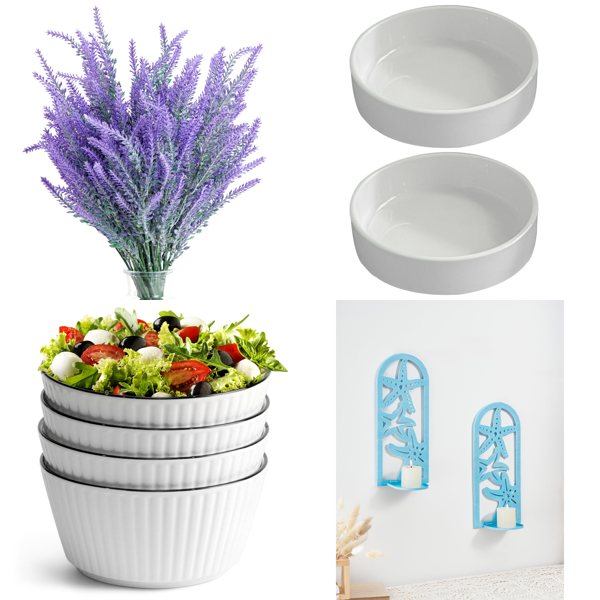 Source photograph for Pallet – Home Decor – Artificial Lavender, Ceramic Bowls, Wall Sconces, Decorative Pillow Covers
