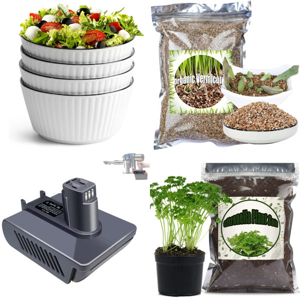 Source photograph for Pallet – Mixed Goods – Ceramic Bowls, Garden Substrates, 3D Filaments, Automotive Hoses, Cleaning Tools