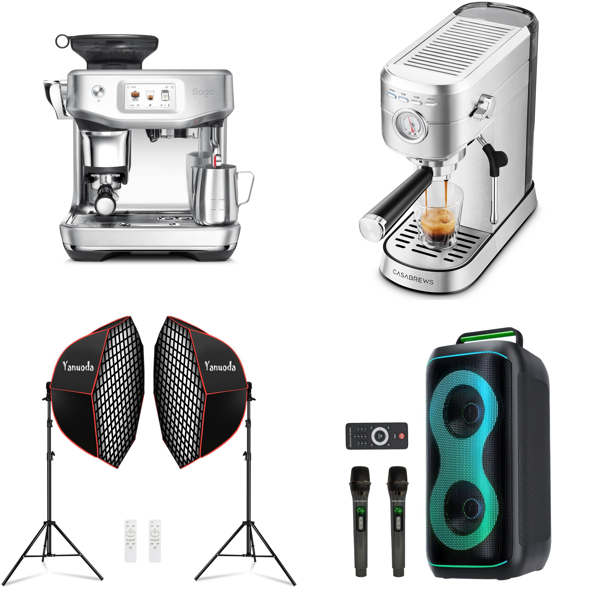 Source photograph for Pallet – Mixed Home Goods – Coffee Machines, Studio Lights, Karaoke System, Juicer