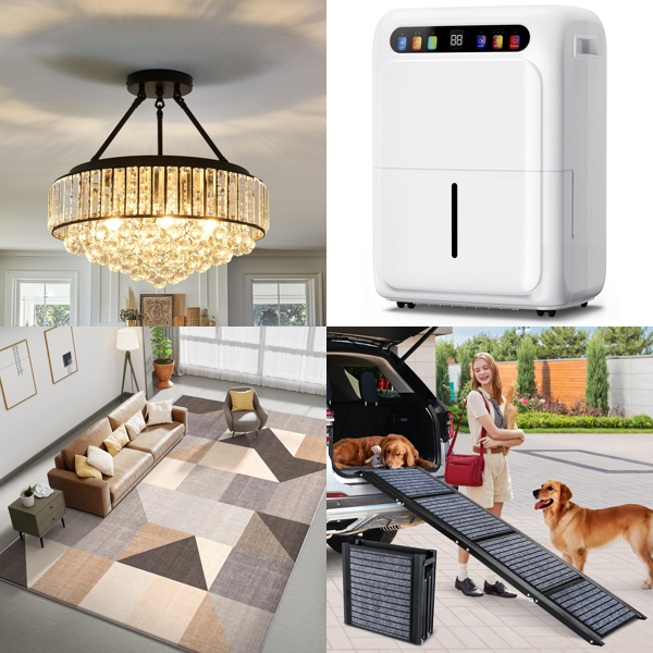 Source photograph for Pallet – Mixed Goods – Home Appliances, Home Furnishings, Rugs, Pet Equipment, Automotive Tools