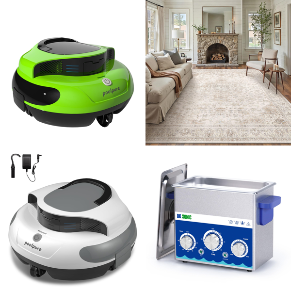 Source photograph for Pallet – Rugs & Pool Equipment – Robotic Cleaners, Washable Rugs, Ultrasonic Cleaners