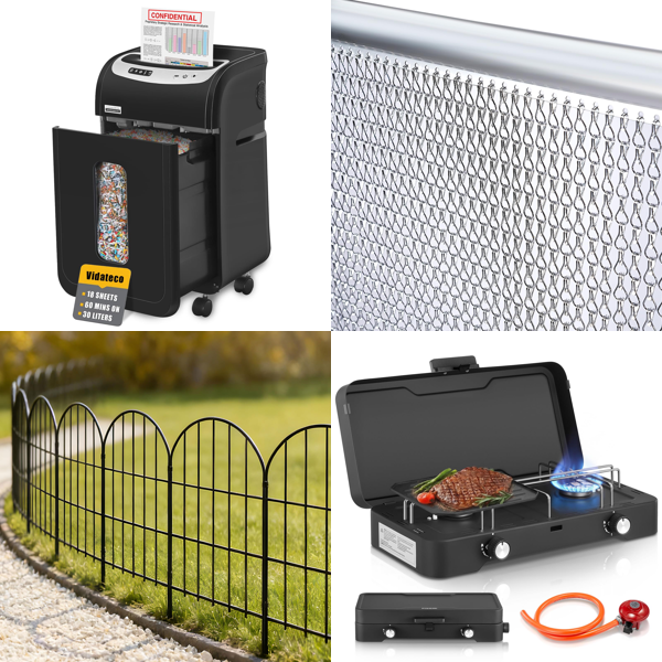Source photograph for Pallet – Mixed Home, Garden, Camping Items – Paper Shredder, Garden Fences, Fly Screen, Gas Stove, Garden Trellises