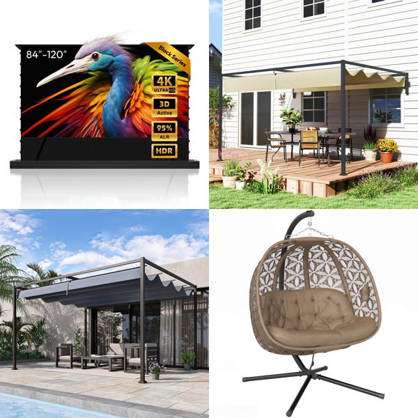 Source photograph for 2x Pallet – Garden & Entertainment – Projector Screens, Pergolas, Hanging Chair, Garden Set, Metal Shed - Forklift Required