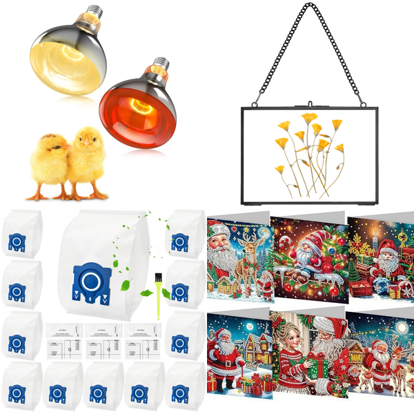 Source photograph for Pallet – Mixed Home Goods – Heat Bulbs, Vacuum Cleaner Bags, Picture Frames, Decorative Items
