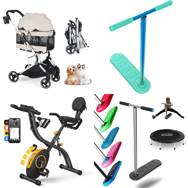 Source photograph for Pallet – Mixed Goods – Pet Stroller, Exercise Bike, Scooters, Cleaning Machines, Swimwear