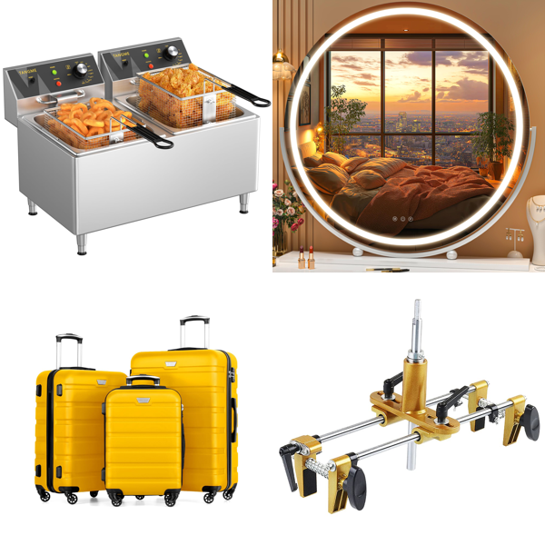 Source photograph for Pallet – Luggage & Kitchen Equipment – Deep Fryers, Suitcases, Mirrors, Kitchen Taps, Shower Sets