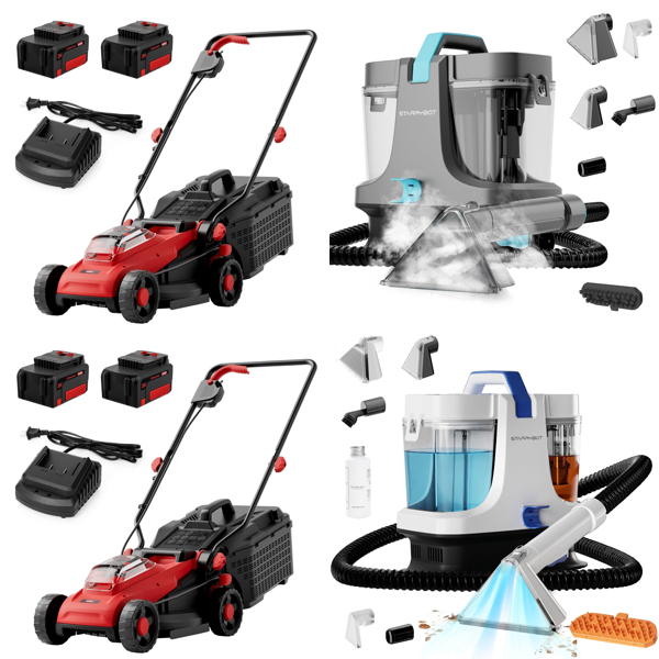 Source photograph for Pallet – Electric Lawn Mowers & Cleaning Equipment – Cordless Mowers, Carpet Cleaners, Wet-Dry Vacuums