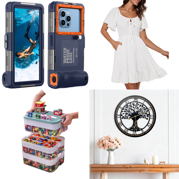Source photograph for Pallet – Mixed Goods – Waterproof Phone Cases, Organizers, Dresses, Wall Clocks, Orthopedic Boots