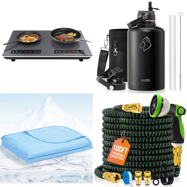 Source photograph for Pallet – Mixed Homeware – Induction Hob, Cooling Blanket, Insulated Water Bottle, Garden Hose