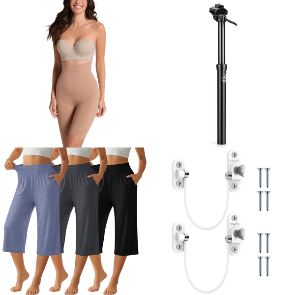 Source photograph for Pallet – Mixed Goods – Shapewear, Women's Trousers, Bicycle Seatposts, Window Restrictors, Air Coolers, Grill Pans