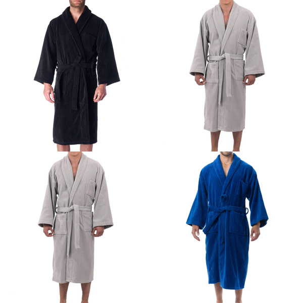 Source photograph for Pallet – Bathrobes – Men's Pure Cotton Terry Bathrobes, Black, Grey, Blue