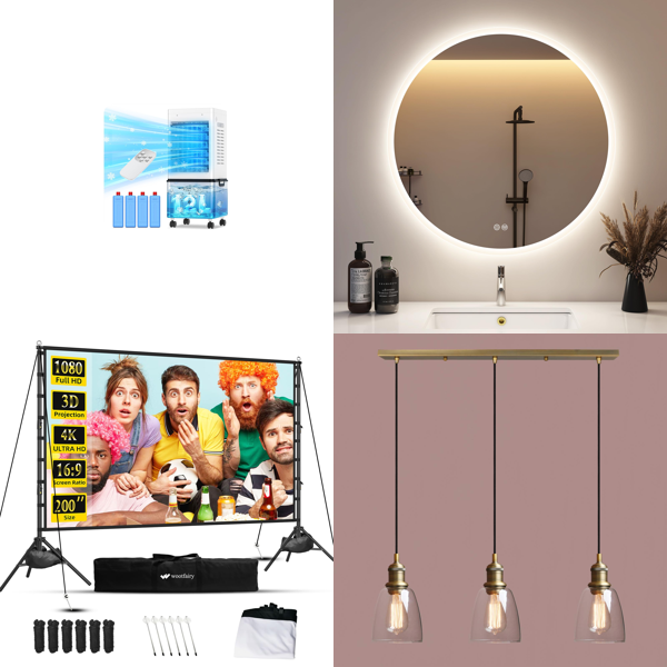 Source photograph for Pallet – Home & Garden Equipment – Air Conditioners, Projector Screens, Mirrors, Lighting, Sun Loungers