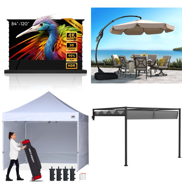 Source photograph for 2x Pallet – Garden & Outdoor Equipment – Projector Screens, Gazebos, Parasols, Pergola, Mirror, Bird Cage - Forklift Required