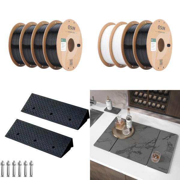 Source photograph for Pallet – 3D Printing & Kitchen Supplies – PET Filament, Black, White, Clear, Grey, Drying Stones