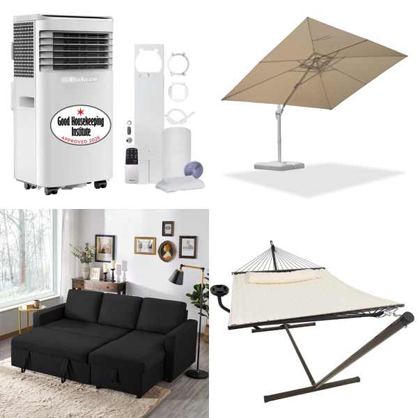 Source photograph for Pallet – Home Furnishings – Air Conditioner, Sofa Bed, Double Hammock, Cantilever Parasol