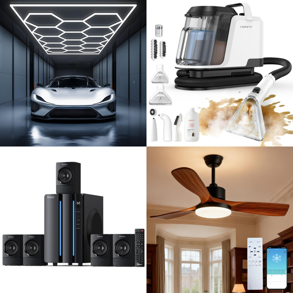 Source photograph for Pallet – Lighting & Home – Garage LED Lights, Ceiling Fan, Shower Systems, Home Theater